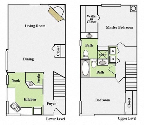 Floor plan for 2 beds, 2.5 baths, 1276 sqft